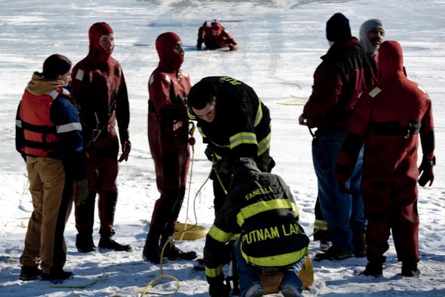 January 2009- Putnam Lake Firefighters practice the skills needed to rescue someone from the frozen lake